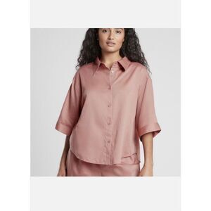 Athleta Pink Cotton Dreams Sleep Oversized Button Up Pajama Top Size Small